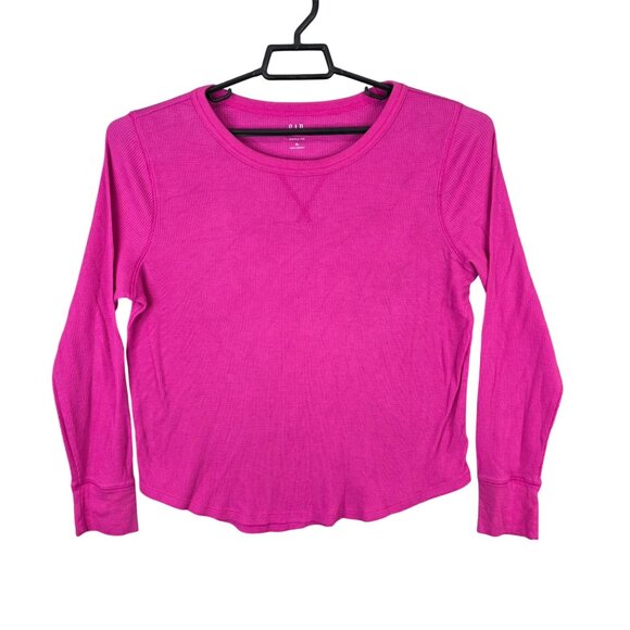 Womens Gap Pink Waffle Tee Thermal Knit Shirt Long Sleeve Round Neck Size XL - Picture 1 of 6